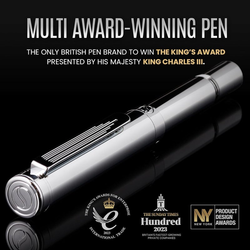 Scriveiner Silver Chrome Rollerball, Award Winning Luxury Pocket Pen with Chrome Finish, German Schmidt Refill, Best EDC Writing Instrument Gift Set for Men & Women, Fancy Office Pen - Image 2